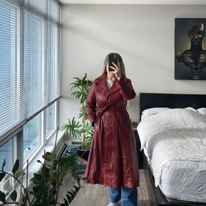 Vintage Burgandy Leather Trench - Made in Canada